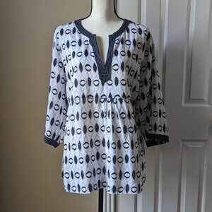 Lily Stanhope 1X black white V-neck 100% linen tunic